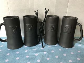 Vintage Playboy Grey Frosted Steins With 2 Playboy Club Mixers