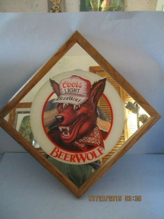 Vintage Coors Light Beer Wolf Framed Mirror Pub Bar Sign,  Signs & Glassworks