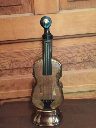 Vintage Mid Century Musical Glass And Metal Violin Shaped Whiskey Decanter