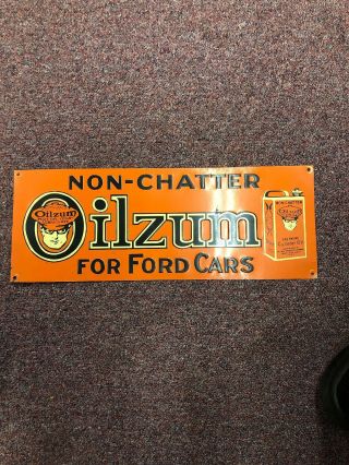 Oilzum For Ford Cars Embossed Tin Sign White Bagley Oil Gas Advertising