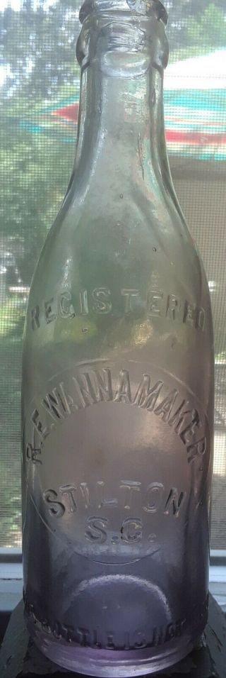 R.  E.  Wannamaker Stilton Sc Center Slug Plate Crown Top Soda Bottle Applied Top