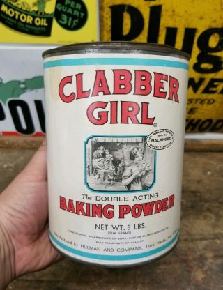 Vintage 5 lb Clabber Girl Baking Powder Tin Can - Rare Size 2