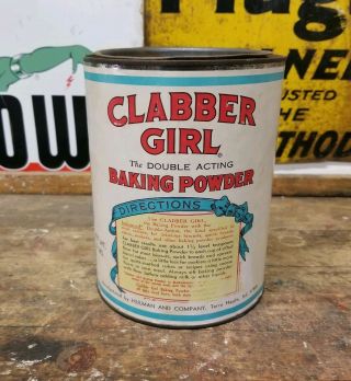 Vintage 5 lb Clabber Girl Baking Powder Tin Can - Rare Size 6