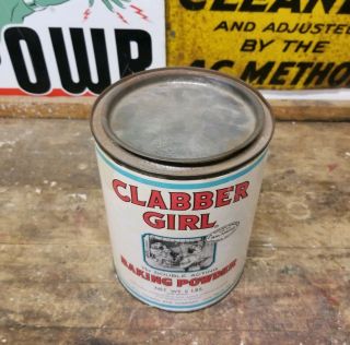 Vintage 5 lb Clabber Girl Baking Powder Tin Can - Rare Size 8