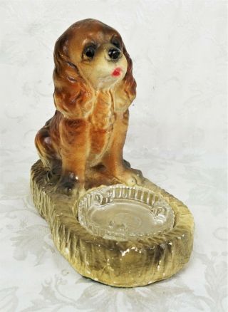 Vintage Mid Century Chalkware Cocker Spaniel Puppy Dog Figural Ashtray