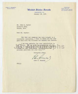 John F.  Kennedy (autopen Signed) Letter To John W.  Snyder (sec Of Treasury)