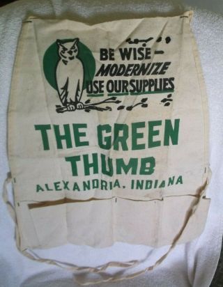 Vintage " The Green Thumb " Plant Nursery Of Alexandria Indiana Work Apron W/ Owl