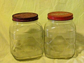 2 - Hazel Atlas Solitaire Coffee Jars " To The Rim Of The World For The Finest "