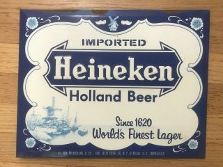 1940s Heineken Holland Beer Tin Over Cardboard Embossed Advertising Sign Toc