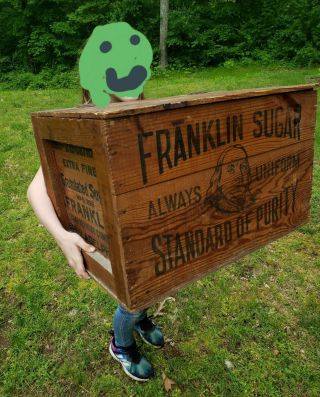 Antique Franklin Sugar Wood Box Advertising Crate Country Store Decor