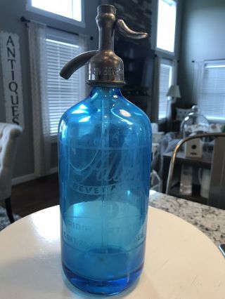 Vintage Blue Seltzer Bottle Allen Beverages Bridgeport,  Ct 26oz Antique