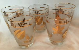 Vintage Libbey Mcm Gold Rimmed Frosted Leaves Bar Cocktail Small Glasses Tumbler