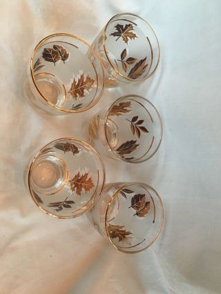 Vintage Libbey MCM Gold Rimmed Frosted Leaves Bar Cocktail Small Glasses Tumbler 3