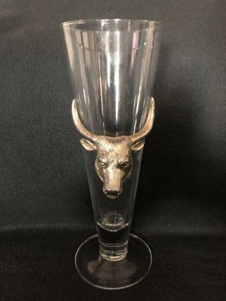 Arthur Court Pilsner Glass With Pewter Bull Emblem 9”