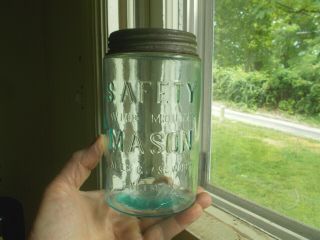 Safety Wide Mouth Mason Salem Glass Nj Fruit Jar With Tin Lid