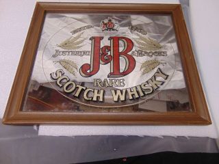 Vintage J&b Rare Scotch Whiskey Bar Mirror Framed Sign 18 " X 15 " Usa