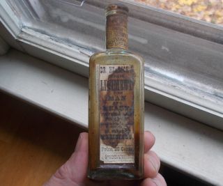 Dr.  Herricks German Liniment For Man Or Beast 1871 Dated Labeled Bottle Scarce