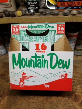 Vintage Mountain Dew Soda Cardboard Carton Carrier 6 Pack 16 Oz.  Bottle 2017