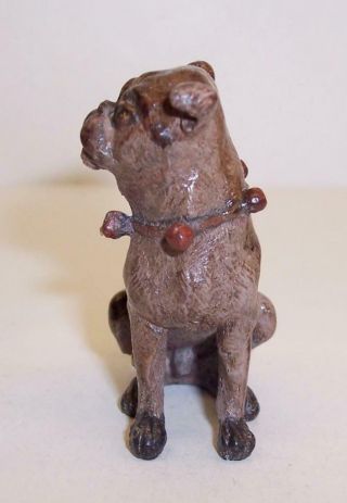 Vintage COLD PAINTED BRONZE Metal PUG DOG Miniature FIGURE/SCULPTURE Bell Collar 4