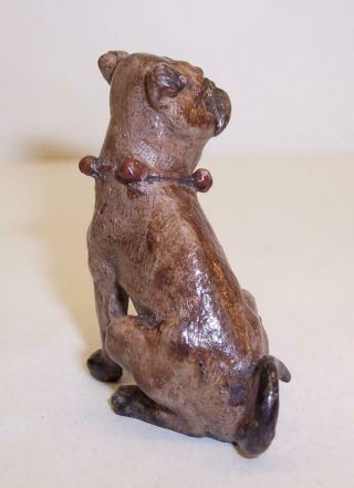 Vintage COLD PAINTED BRONZE Metal PUG DOG Miniature FIGURE/SCULPTURE Bell Collar 6