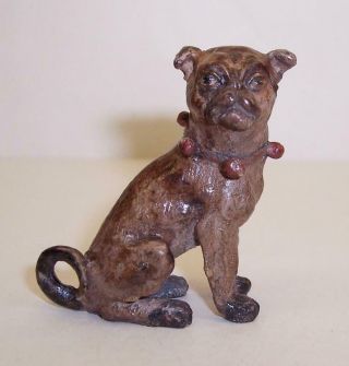Vintage COLD PAINTED BRONZE Metal PUG DOG Miniature FIGURE/SCULPTURE Bell Collar 8
