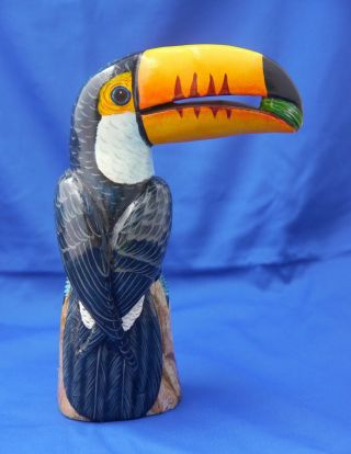 Large Hand Carved Onyx Stone Toucan Statue / Figurine.  Colorfully Painted Panama