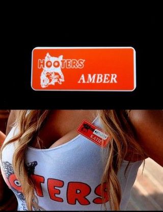 Amber Hooters Girl Uniform Name Tag Pin Badge Halloween Costume Accessory