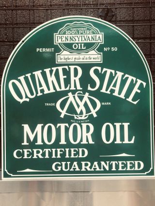 Quaker State Motir Oil Tombstone Double - Sided Porcelain Swinger Sign