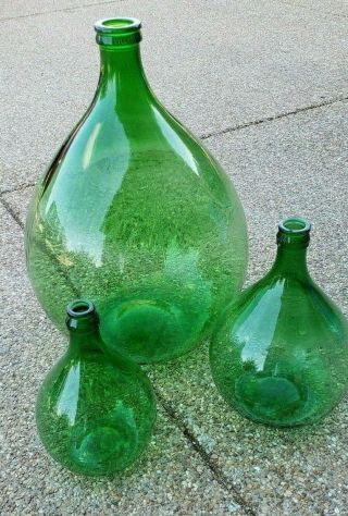 Vintage Green Italian Villani Demijohn Bottle 16 " Tall