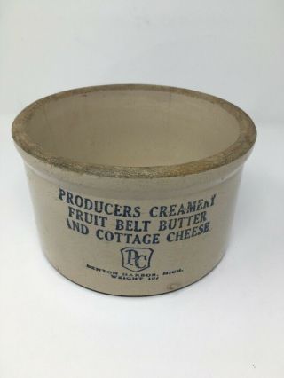 Advertising Producers Bros.  Creamery Stoneware Butter Crock Benton Harbor Mich