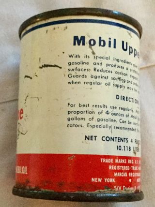 VINTAGE MOBILE “SOCONY VACUUM OIL CO” UPPERLUBE 4oz CAN 