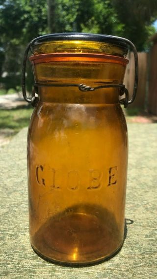 Honey Amber Pint Globe Fruit Mason Canning Jar W/ Seal
