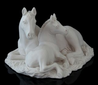Mare Horse Foal White Marble Statue Stone Figurine Russian Art Animal Sculpture