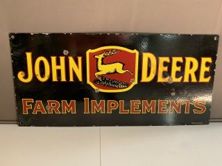 Approx 18x8.  5 John Deere Farm Implements Porcelain Enamel Sign