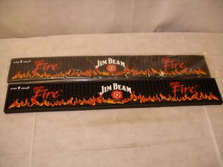 (2) Jim Beam Kentucky Fire Bourbon Whiskey - 24 " Rubber Bar Rail Spill Mat