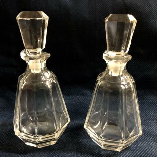 (2) Vintage Crystal Glass Perfume Bottles With Stoppers Czechoslovakia