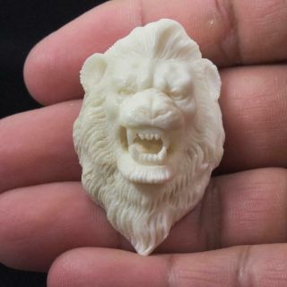 Lion Head Moose Antler Cabochon Art Carving Sculpture for Pendant Handmade 11.  9g 2