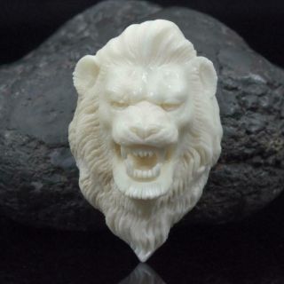 Lion Head Moose Antler Cabochon Art Carving Sculpture for Pendant Handmade 11.  9g 4