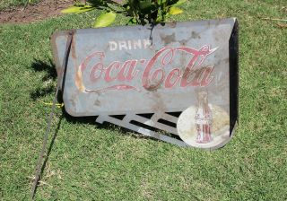 1940 ' s Antique Double Sided COCA - COLA Bottle FLANGE Old ADVERTISING Diner SIGN 7