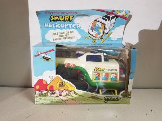 Rare Vintage 1982 Galoob Smurfs Airlines Battery Op.  Helicopter Box
