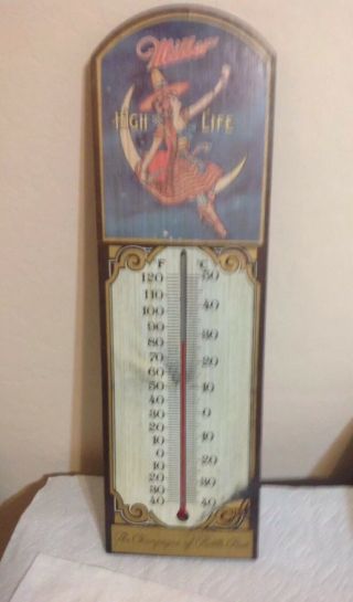 Miller High Life Beer 23 " Thermometer Girl On Moon Wood Sign George Nathan
