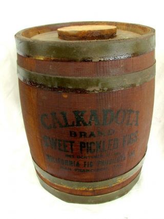 Calkadota Pickled Figs Barrel Antique Woodenware C.  1880
