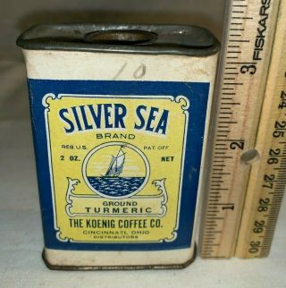 Antique Silver Sea Turmeric Spice Tin Vintage Koenig Coffee Cincinnati Oh Can