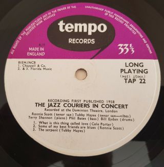 The Jazz Couriers With Ronnie Scott & Tubby Hayes ‎– In Concert 1958 UK Mono LP 4