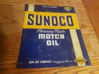 Vintage Sunoco Mercury Made Motor Oil Tin Sign Old Gas Station Service Garage