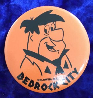 Rare Vintage Flintstones Bedrock City Kelowna Bc Canada Button