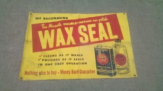 Antique Banner Wax Seal Car Polish 50s Garage Cloth Sign Gas Station Advertising