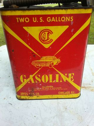 Vintage Jayes Can Co.  Metal Gasoline Gas Can Red 2 Us Gallon Car Logo 1960 