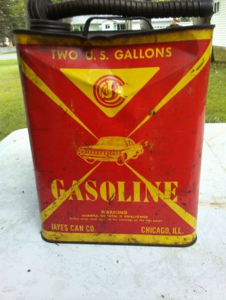 Vintage Jayes Can Co.  Metal Gasoline Gas Can Red 2 US Gallon Car Logo 1960 ' s 3