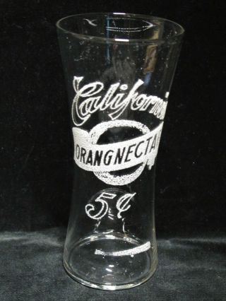 California Orangnectar 5 Cents Soda Fountain Advertising Glass S/l Rare Orange